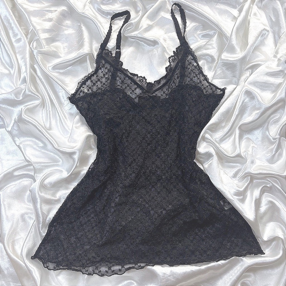 y2k Cami Top Black Excellent The Limited Lace Mesh Floral Sheer Adjustable Strap